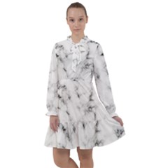 White Faux Marble Texture  All Frills Chiffon Dress by Dushan