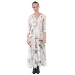 White Faux Marble Texture  Button Up Maxi Dress by Dushan