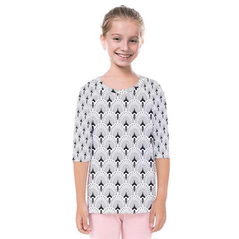 Black And White Art-deco Pattern Kids  Quarter Sleeve Raglan Tee by Dushan