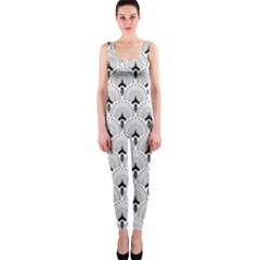 Black And White Art-deco Pattern One Piece Catsuit by Dushan