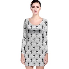 Black And White Art-deco Pattern Long Sleeve Velvet Bodycon Dress