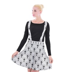 Black And White Art-deco Pattern Suspender Skater Skirt by Dushan