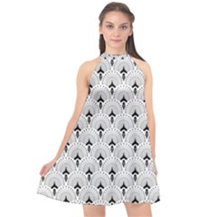 Black And White Art-deco Pattern Halter Neckline Chiffon Dress  by Dushan