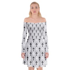 Black And White Art-deco Pattern Off Shoulder Skater Dress