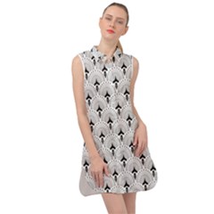 Black And White Art-deco Pattern Sleeveless Shirt Dress by Dushan