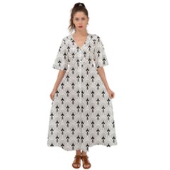 Black And White Art-deco Pattern Kimono Sleeve Boho Dress by Dushan