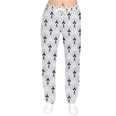 Black And White Art-deco Pattern Women Velvet Drawstring Pants