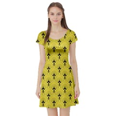 Art-decoyellow Short Sleeve Skater Dress by Dushan