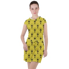 Art-decoyellow Drawstring Hooded Dress by Dushan