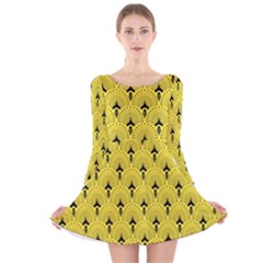 Art-decoyellow Long Sleeve Velvet Skater Dress by Dushan