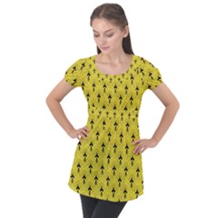 Art-decoyellow Puff Sleeve Tunic Top by Dushan