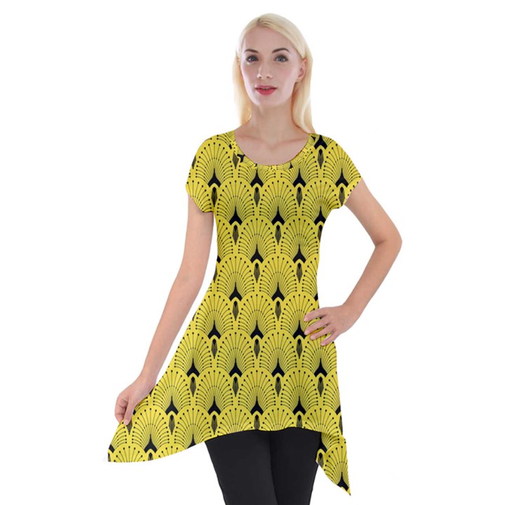 Art-decoyellow Short Sleeve Side Drop Tunic