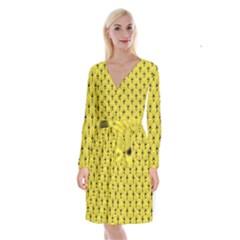 Art-decoyellow Long Sleeve Velvet Front Wrap Dress by Dushan