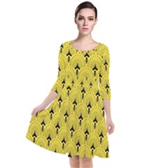 Art-decoyellow Quarter Sleeve Waist Band Dress by Dushan