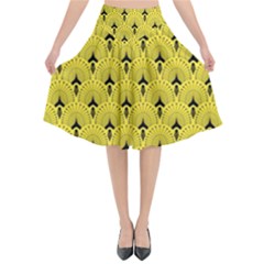 Art-decoyellow Flared Midi Skirt by Dushan