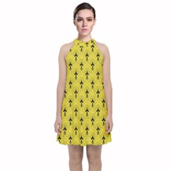 Art-decoyellow Velvet Halter Neckline Dress 