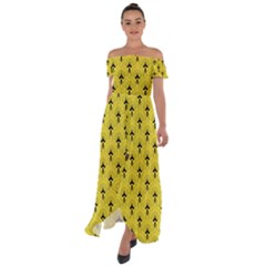 Art-decoyellow Off Shoulder Open Front Chiffon Dress