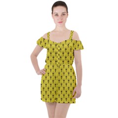 Art-decoyellow Ruffle Cut Out Chiffon Playsuit