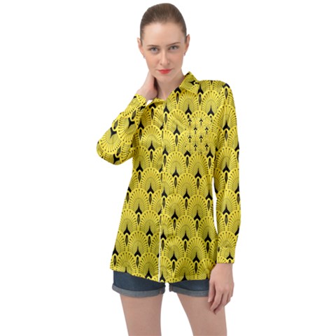 Art-decoyellow Long Sleeve Satin Shirt by Dushan