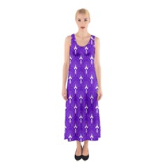 White And Purple Art-deco Pattern Sleeveless Maxi Dress