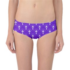 White And Purple Art-deco Pattern Classic Bikini Bottoms by Dushan