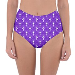 White And Purple Art-deco Pattern Reversible High-waist Bikini Bottoms by Dushan