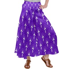 White And Purple Art-deco Pattern Satin Palazzo Pants by Dushan