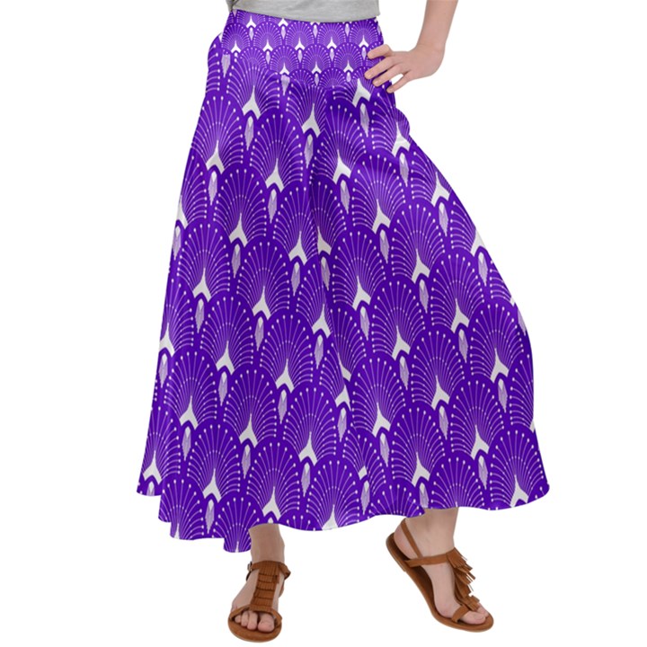 White and purple art-deco pattern Satin Palazzo Pants