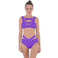 White And Purple Art-deco Pattern Bandaged Up Bikini Set  by Dushan