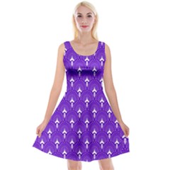 White And Purple Art-deco Pattern Reversible Velvet Sleeveless Dress