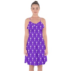 White And Purple Art-deco Pattern Ruffle Detail Chiffon Dress by Dushan