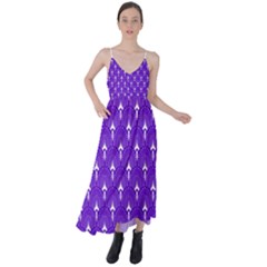 White And Purple Art-deco Pattern Tie Back Maxi Dress