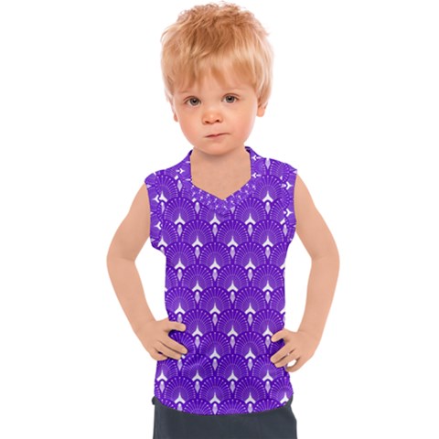 White And Purple Art-deco Pattern Kids  Sport Tank Top by Dushan