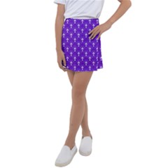 White And Purple Art-deco Pattern Kids  Tennis Skirt