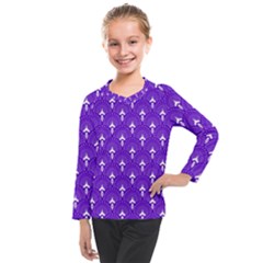 White And Purple Art-deco Pattern Kids  Long Mesh Tee