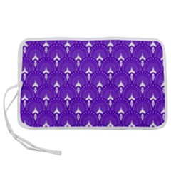 White And Purple Art-deco Pattern Pen Storage Case (l)