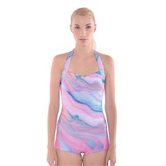 Colorful Marble Abstract Background Texture  Boyleg Halter Swimsuit  by Dushan