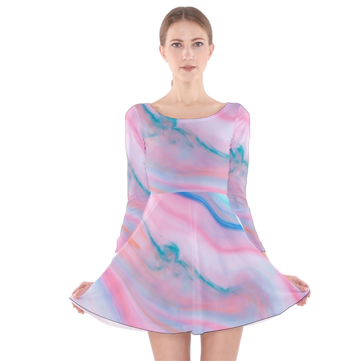 Colorful marble abstract background texture. Long Sleeve Velvet Skater Dress