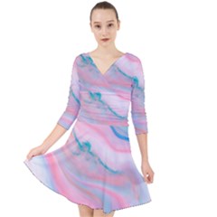 Colorful Marble Abstract Background Texture  Quarter Sleeve Front Wrap Dress by Dushan