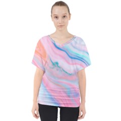 Colorful Marble Abstract Background Texture  V-neck Dolman Drape Top by Dushan