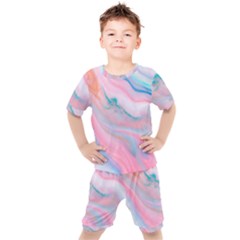 Colorful Marble Abstract Background Texture  Kids  Tee And Shorts Set by Dushan