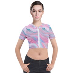 Colorful Marble Abstract Background Texture  Short Sleeve Cropped Jacket by Dushan