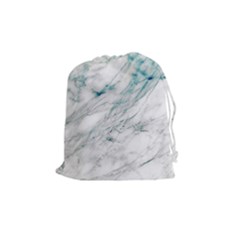 Gray Faux Marble Blue Accent Drawstring Pouch (medium) by Dushan