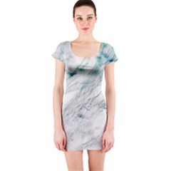 Gray Faux Marble Blue Accent Short Sleeve Bodycon Dress by Dushan