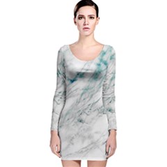 Gray Faux Marble Blue Accent Long Sleeve Velvet Bodycon Dress