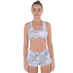 Gray Faux Marble Blue Accent Racerback Boyleg Bikini Set by Dushan