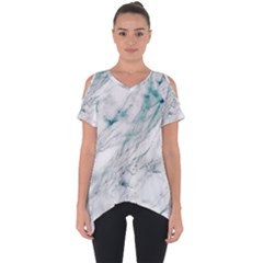 Gray Faux Marble Blue Accent Cut Out Side Drop Tee by Dushan