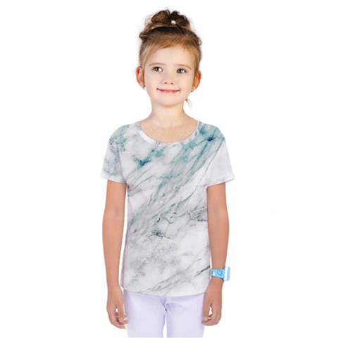 Gray Faux Marble Blue Accent Kids  One Piece Tee by Dushan