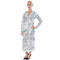 Gray Faux Marble Blue Accent Velvet Maxi Wrap Dress by Dushan