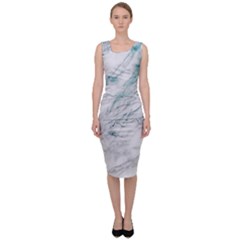 Gray Faux Marble Blue Accent Sleeveless Pencil Dress by Dushan